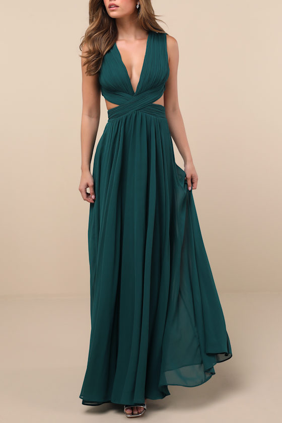 Vivid Imagination Emerald Green Cutout Maxi Dress