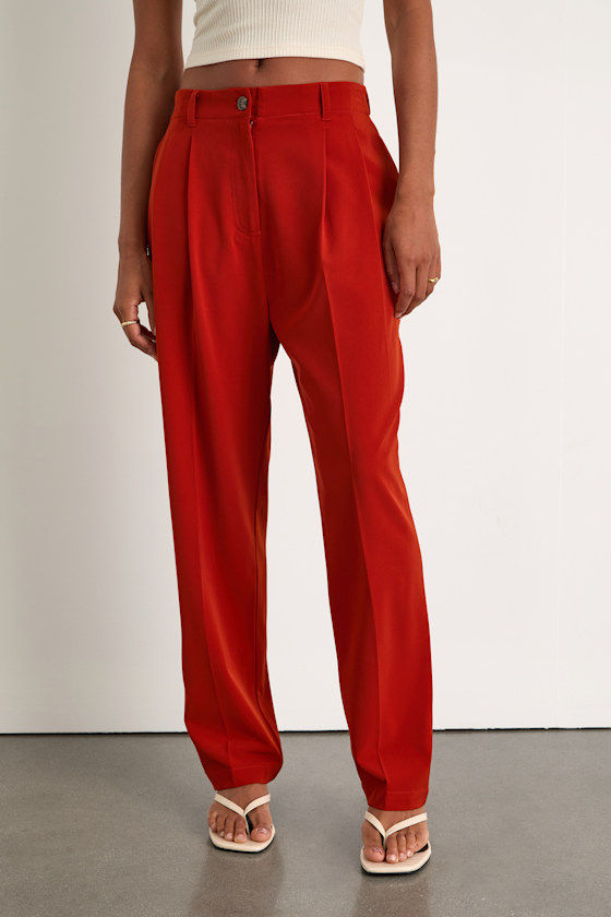 Sophisticated Company Rust Red Straight Leg Trouser Pants