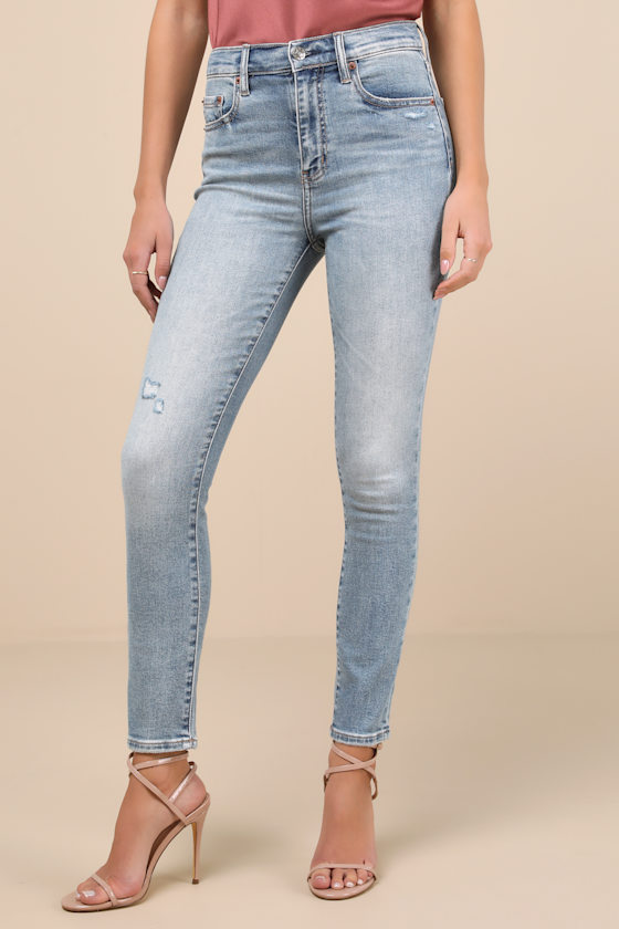 Moneymaker Light Wash Denim High-Rise Distressed Skinny Jeans