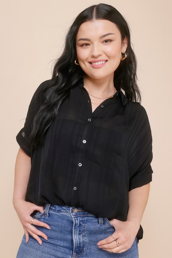 Everlee Black Striped Button-Up Top