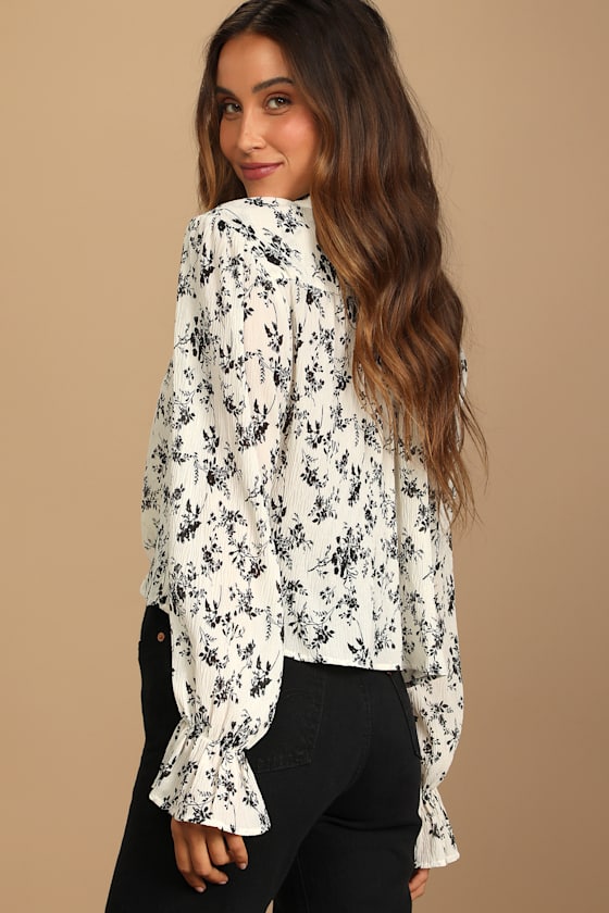 Keep Things Classy Beige Floral Print Button-Up Long Sleeve Top