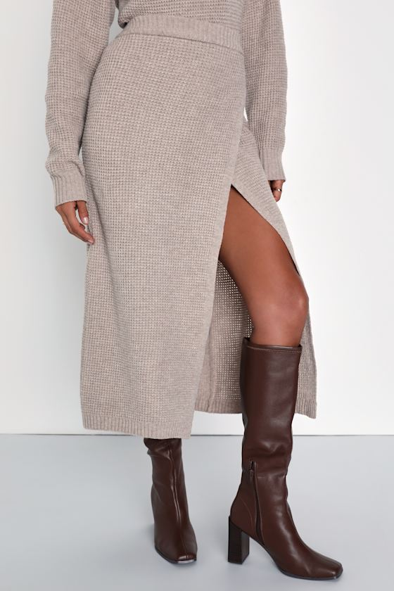 Autumn Sweetheart Beige Waffle Knit Two-Piece Sweater Dress