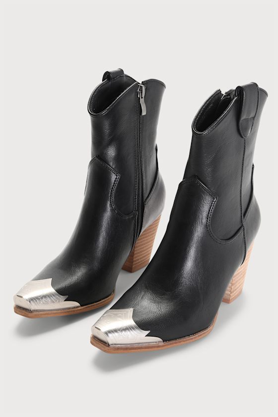 Naiya Black Western Ankle Boots