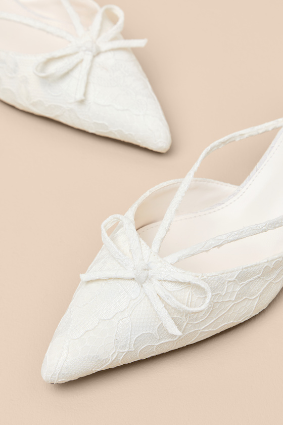 Sarita White Lace Pointed-Toe Mule Pumps