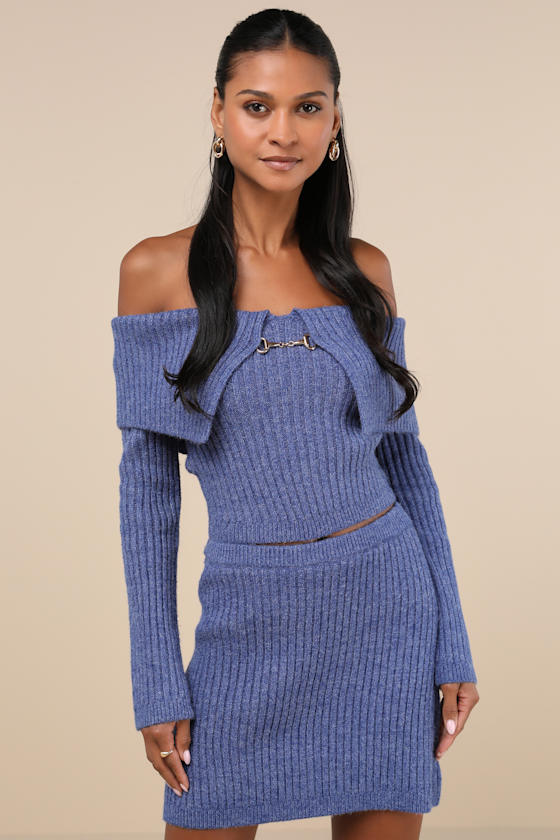 Charismatic Sense Heather Blue Sweater Mini Skirt