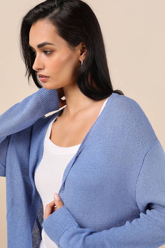 Clean Aesthetic Blue Knit Cardigan Sweater