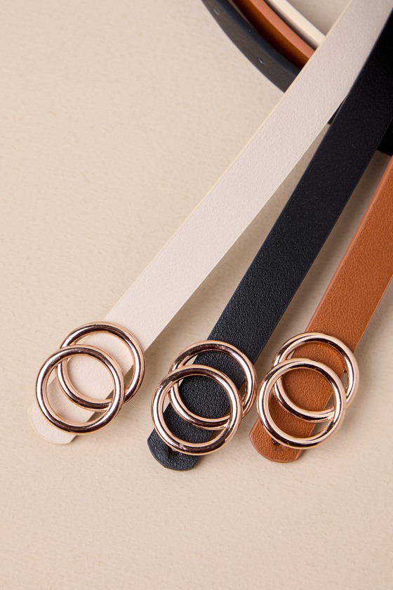 Cute Finish Black Ivory and Brown Skinny O-Buckle Belt Set