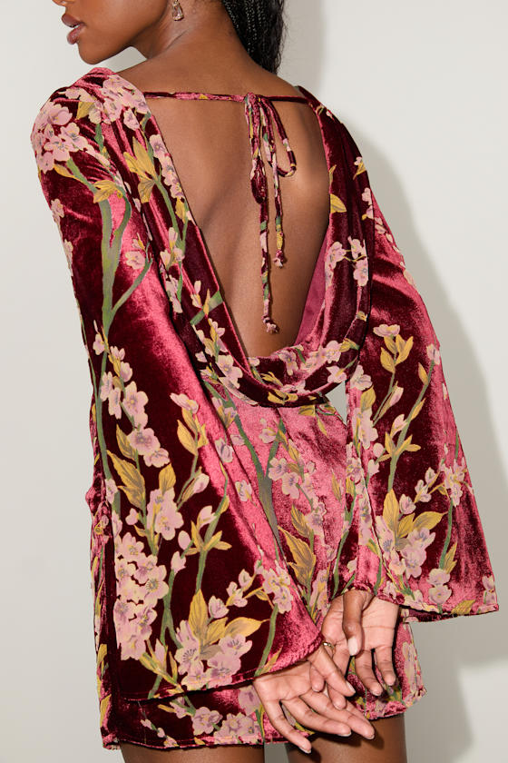 Charismatic Influence Red Burnout Velvet Cowl Back Mini Dress