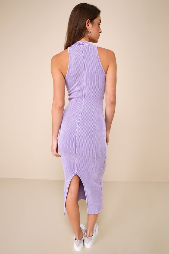 Essentially Sweet Washed Lavender Ribbed Sleeveless Midi Dress