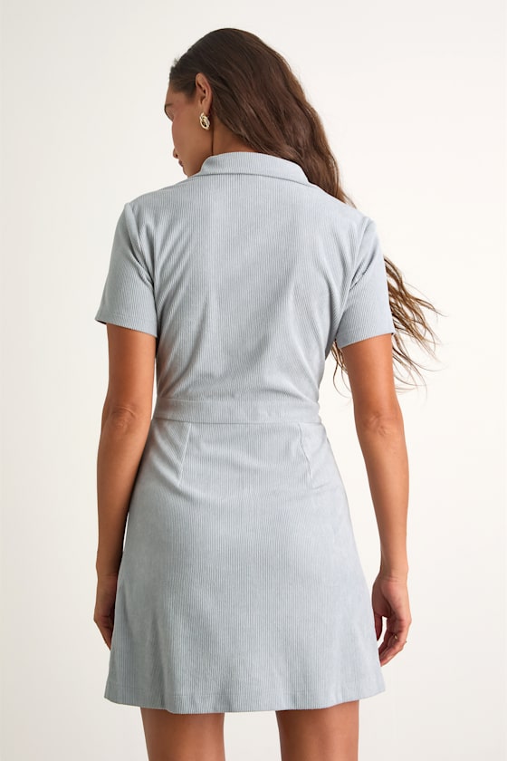 Go-Getter Light Blue Corduroy Mini Dress With Pockets