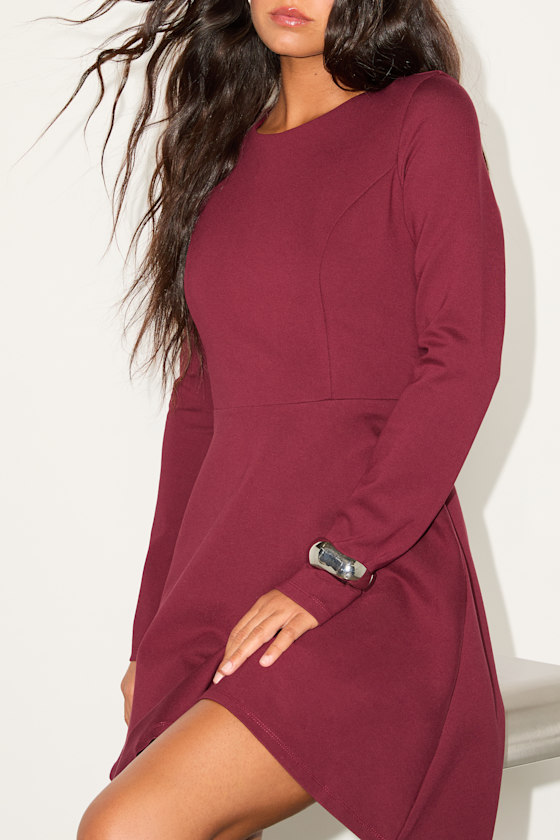Forever Chic Burgundy Long Sleeve Dress