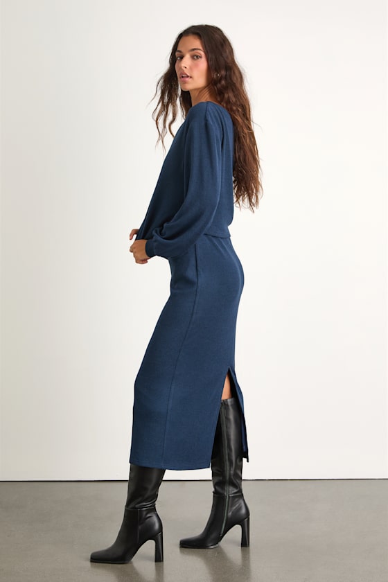 Marvelous Match Navy Knit Two-Piece Midi Dress & Sweater Set