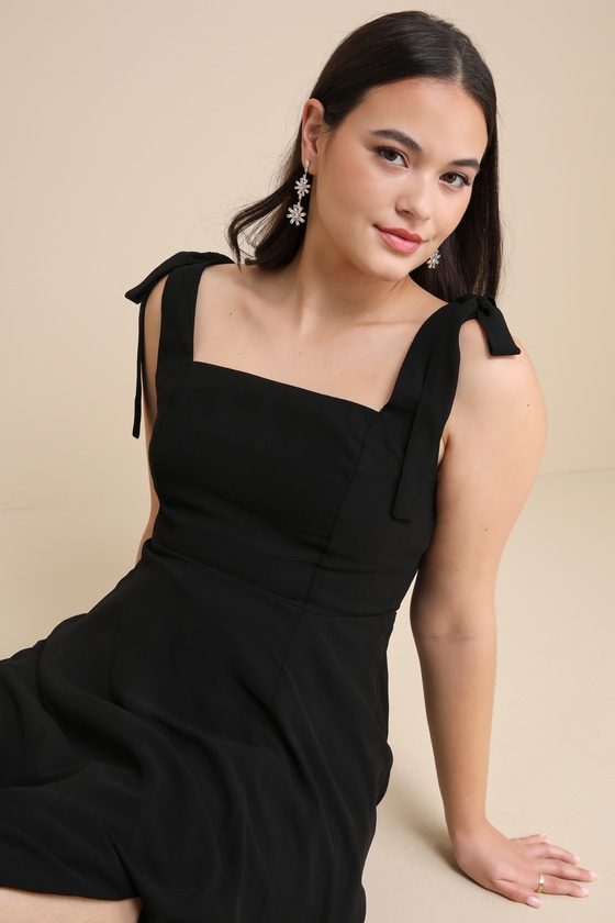 Love Me Forever Black Tie-Strap Square Neck Maxi Dress