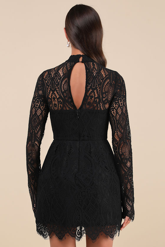 Gorgeous Attraction Black Lace Structured Long Sleeve Mini Dress