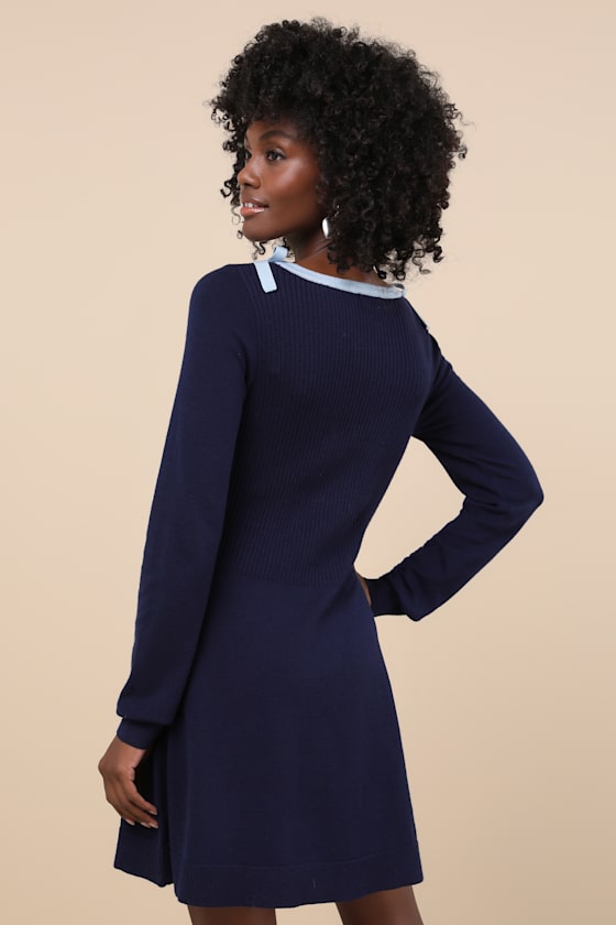 Perfect Outcome Navy Long Sleeve Sweater Mini Dress