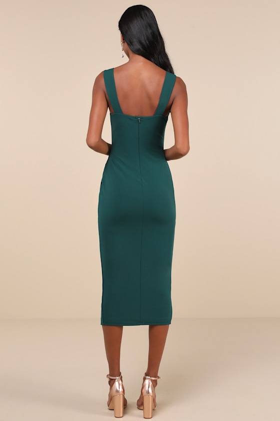 Always Beautiful Hunter Green Sleeveless Tulip Midi Dress