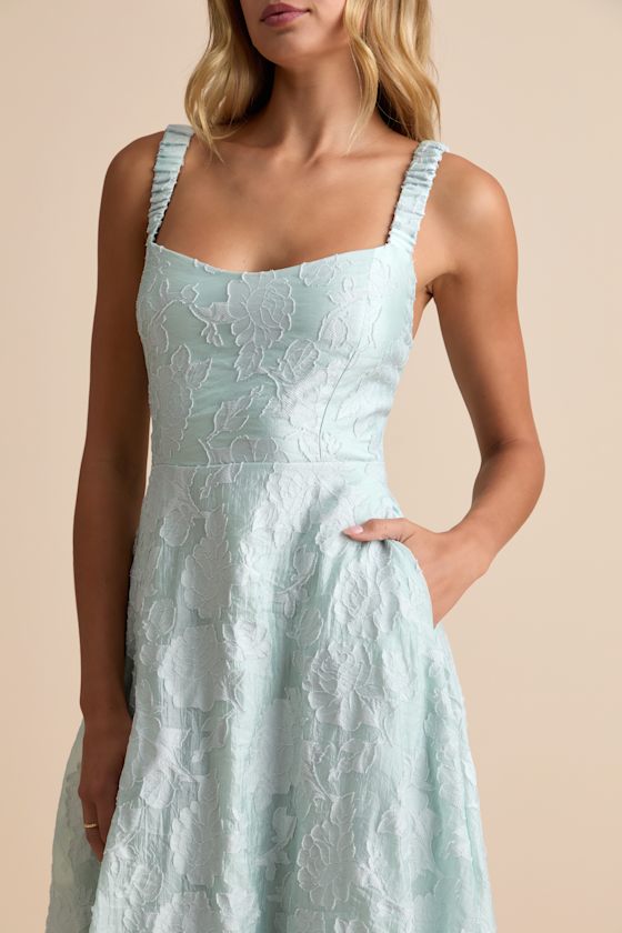 Pristine Muse Mint Green Jacquard Skater Midi Dress