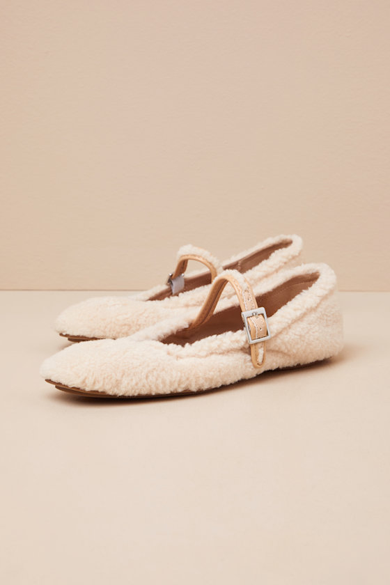 Eastan Natural Shearling Buckle Ballet Flats