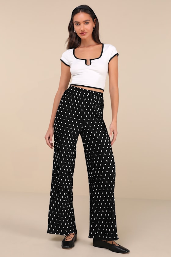 Marvelously Adorable Black Polka Dot Pleated High-Rise Pants