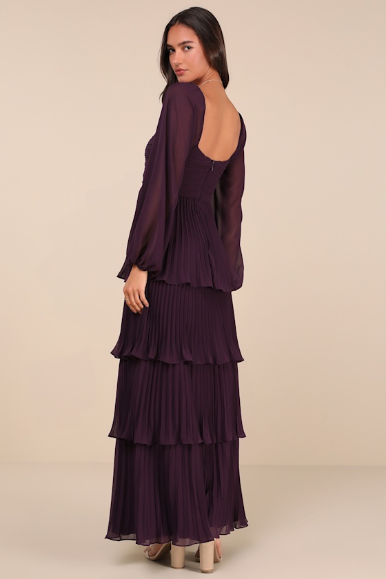 Impactful Elegance Purple Tiered Balloon Sleeve Maxi Dress