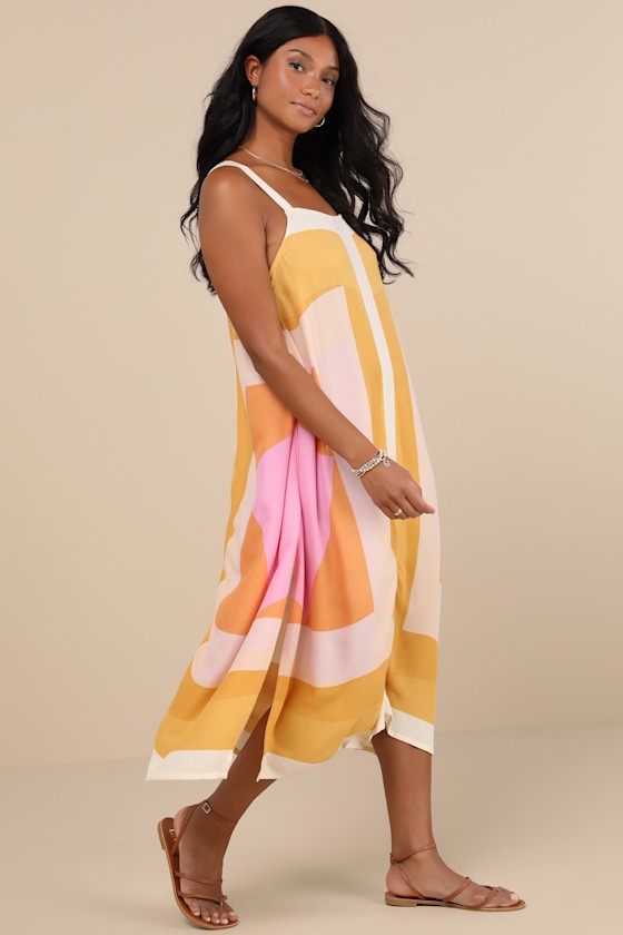 Miranda White Multi Geometric Print Midi Dress