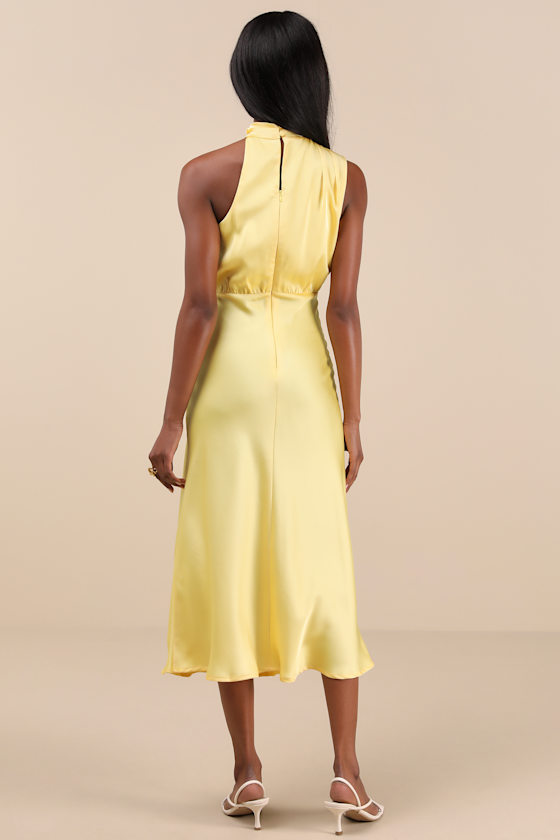 Distinctive Charm Yellow Satin Asymmetrical Midi Dress