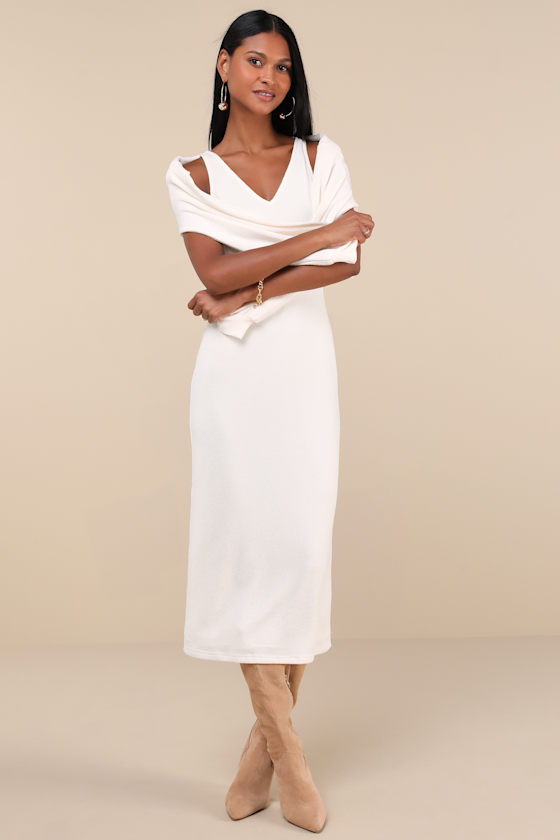 Marvelous Match Ivory Knit Two-Piece Midi Dress & Sweater Set