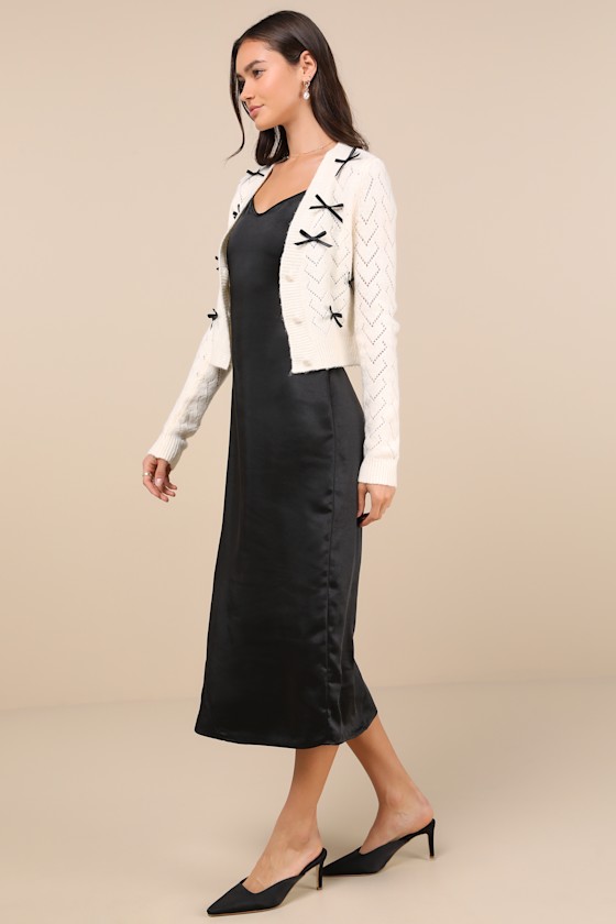 Coquette Coziness Black and Ivory Two-Piece Dress & Cardigan Set
