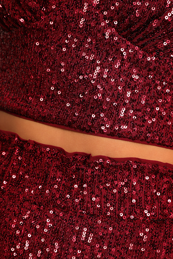 Flawless Sparkle Wine Red Sequin V-Neck Tank Top