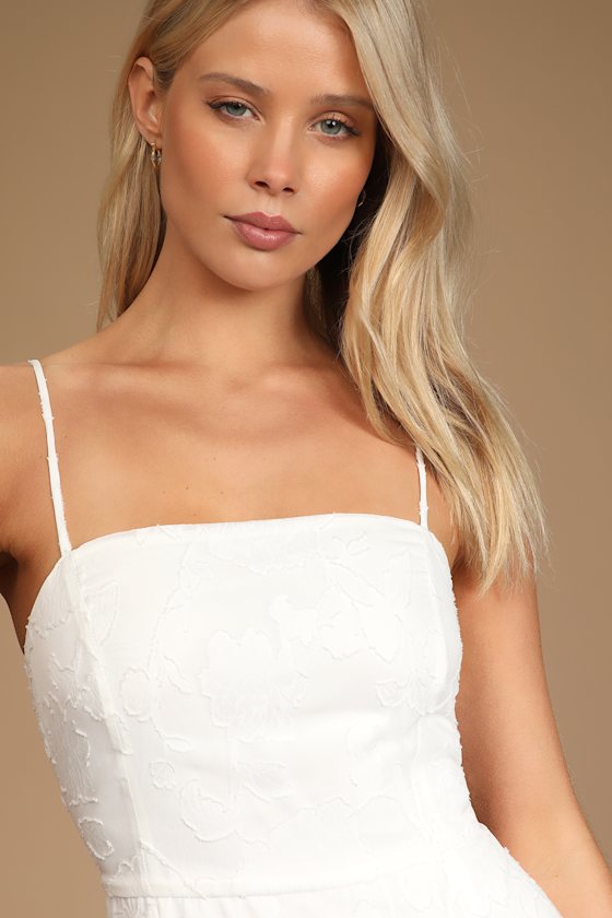 Days with You White Floral Burnout Ruffled Mini Dress