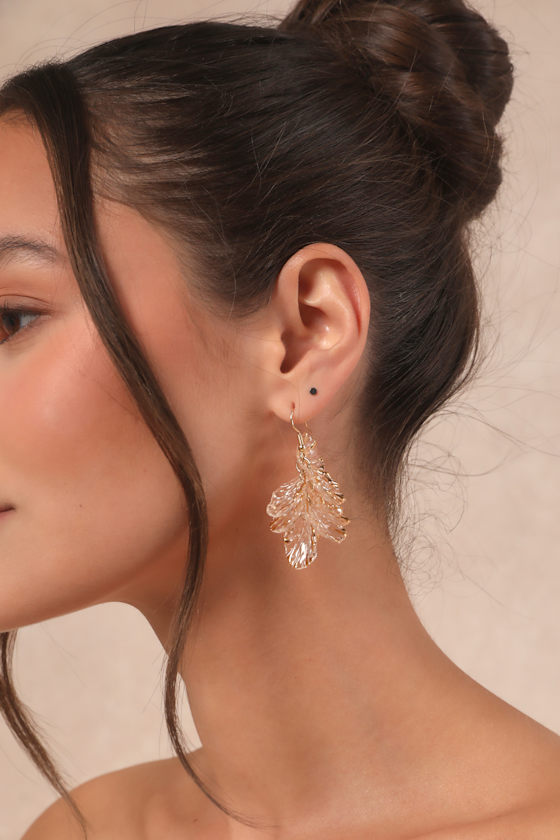 Gilded Glow Gold and Clear Floral Statement Earrings