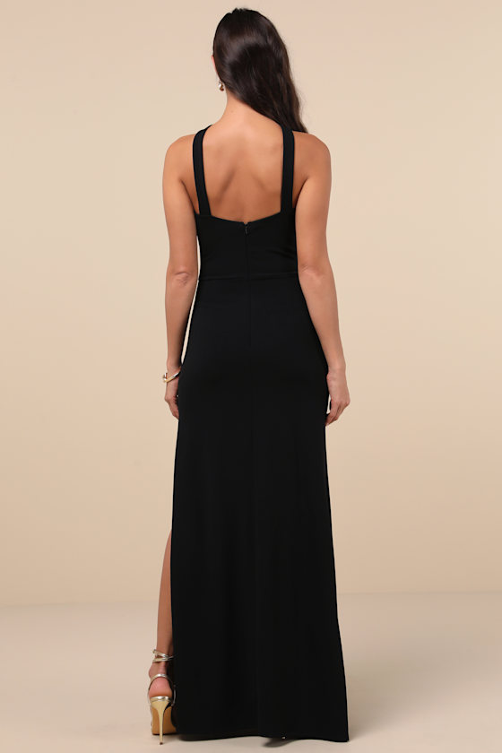 Perfectly Demure Black Backless Column Maxi Dress