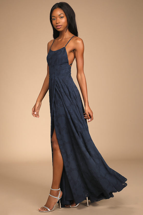 Let There Be Romance Navy Blue Burnout Floral Maxi Dress