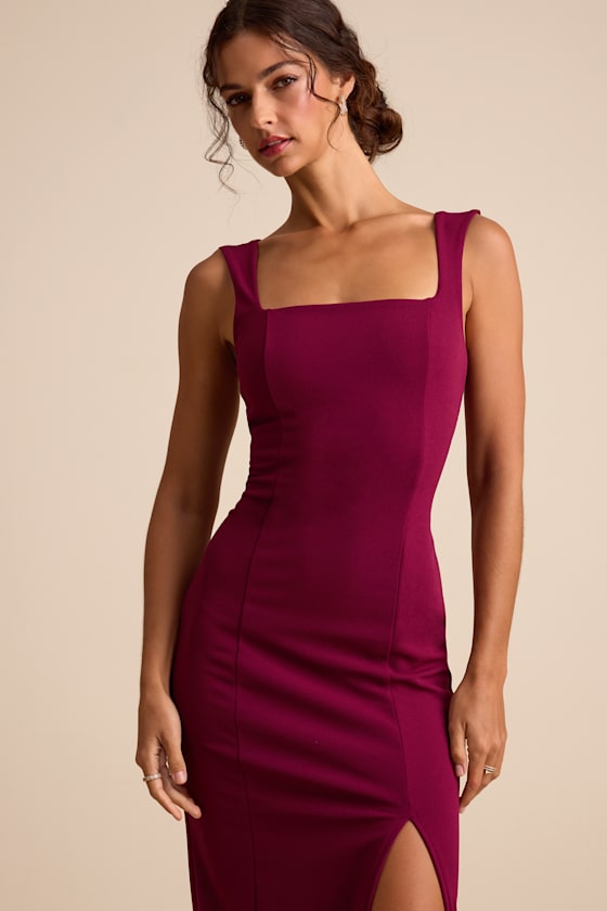 Inspiring Allure Burgundy Square Neck Column Maxi Dress