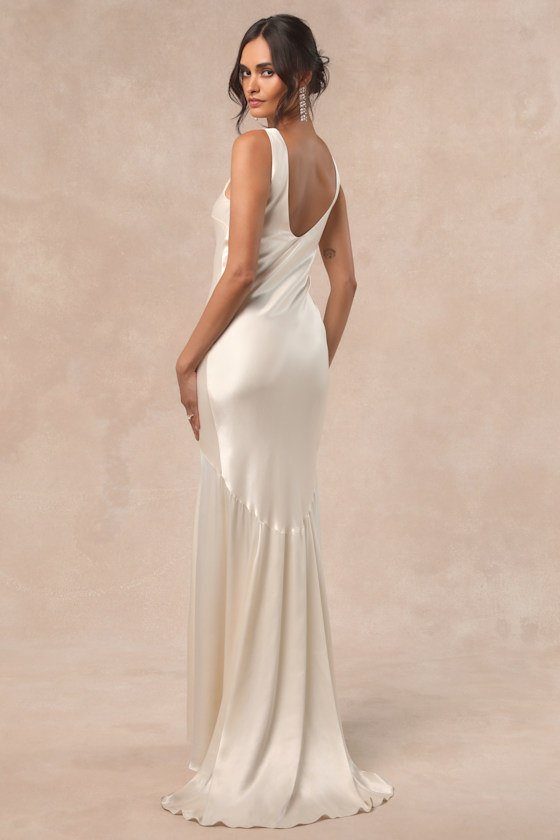 Love All of Me Champagne Satin Maxi Dress