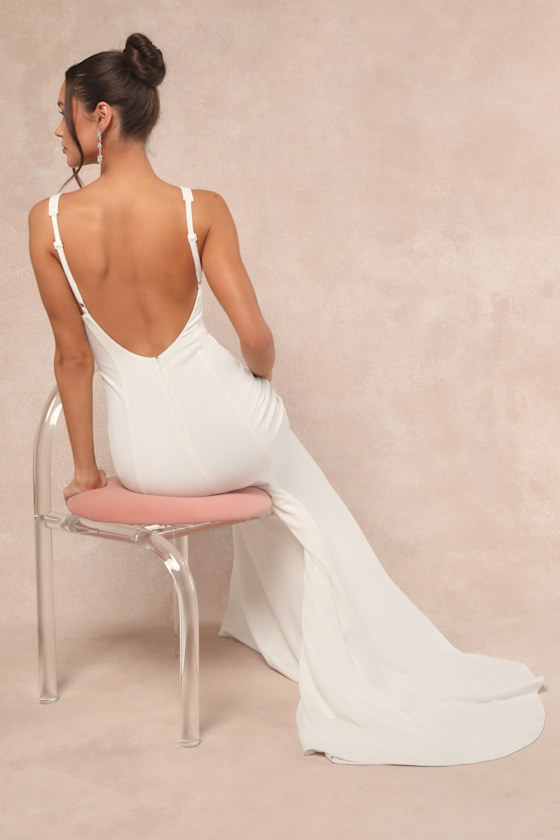 Safine White Backless Mermaid Maxi Dress