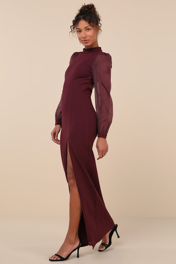 Seeking Sophistication Plum Backless Balloon Sleeve Maxi Dress