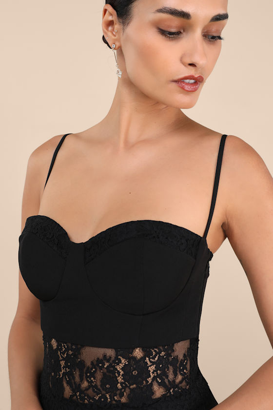 Jiliana Black Lace Column Maxi Dress