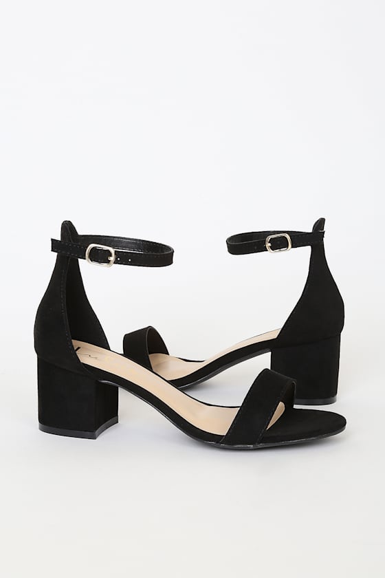 Harper Black Suede Ankle Strap Heels