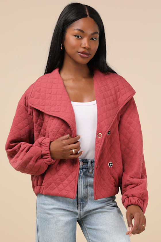 Layered Charisma Rusty Rose Collared Quilted Jacket