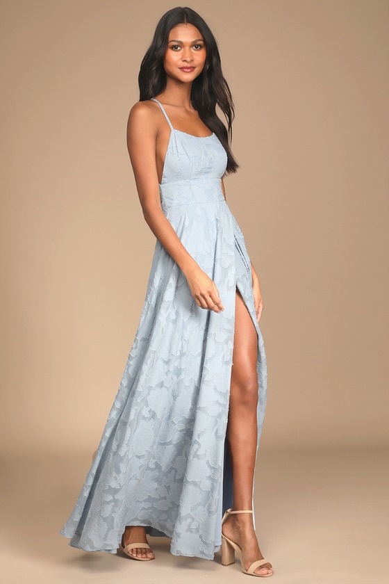 Let There Be Romance Slate Blue Burnout Floral Maxi Dress