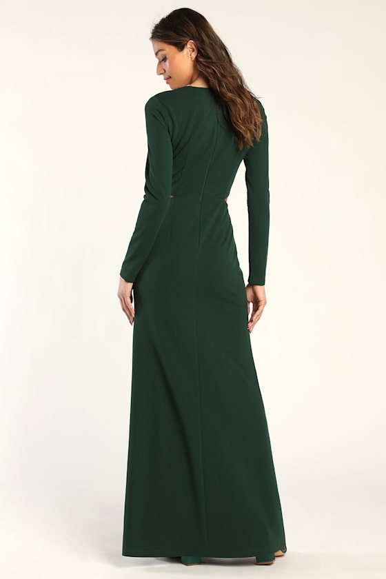 Going for the Wow Emerald Green Long Sleeve Cutout Maxi Dress