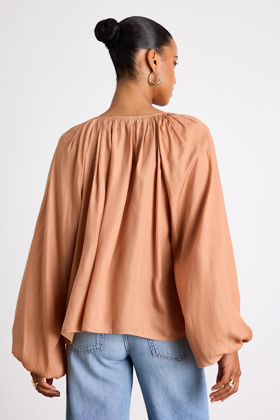 Hestia Tan Gathered Balloon Sleeve Top