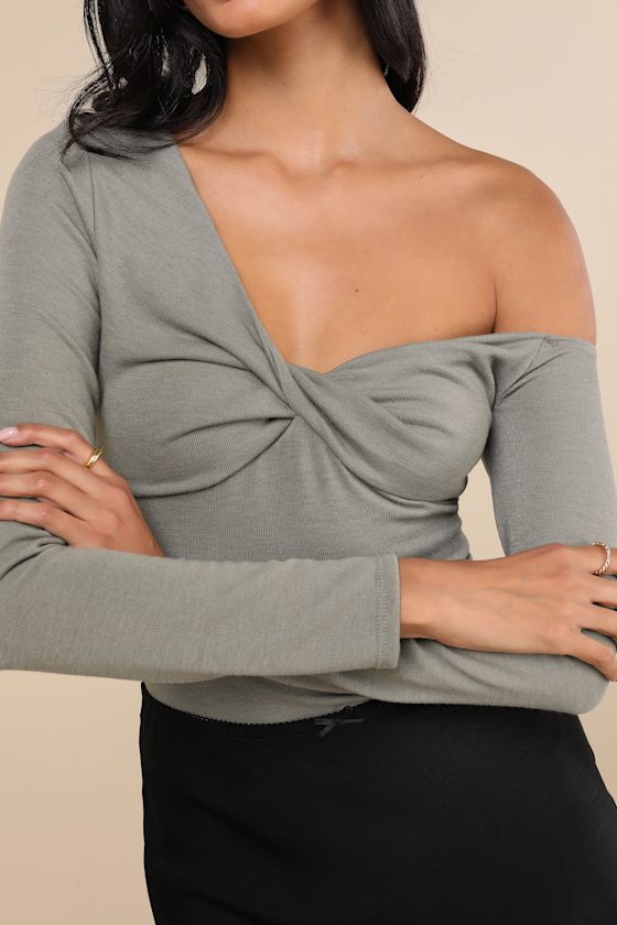 Adorable Simplicity Olive Green One-Shoulder Sweater Top