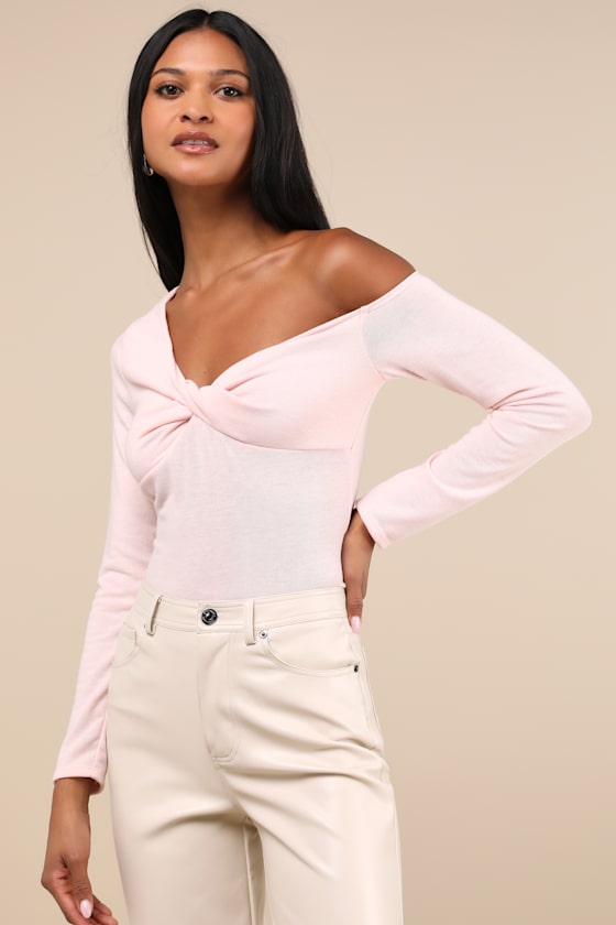 Adorable Simplicity Light Pink One-Shoulder Sweater Top