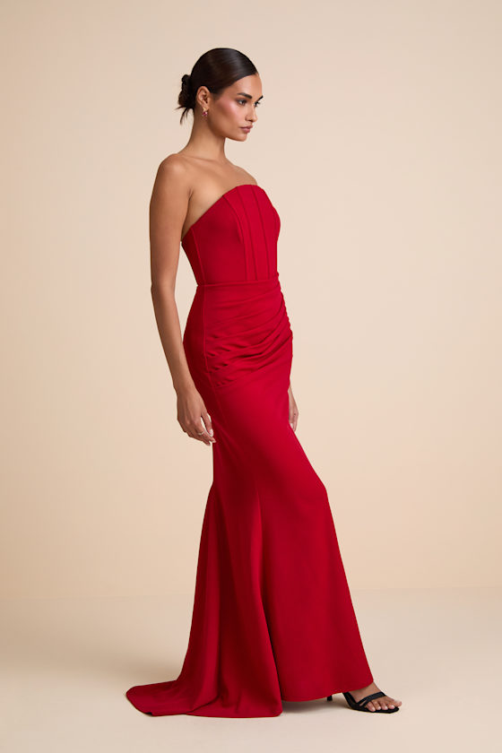 Laney Red Strapless Corset Maxi Dress