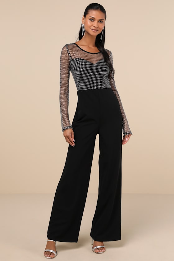 Beyond Glamorous Black Fishnet Rhinestone Jumpsuit