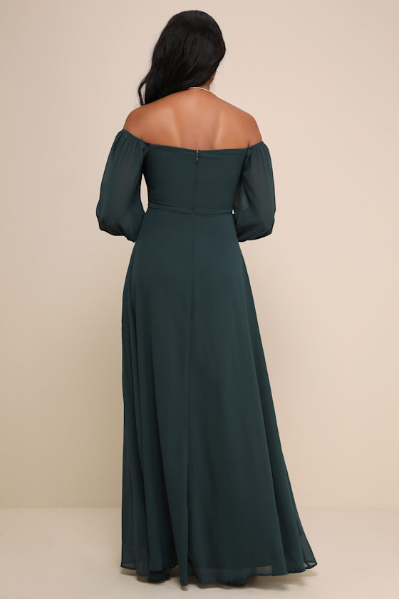 Feel the Romance Emerald Green Off-the-Shoulder Maxi Dress