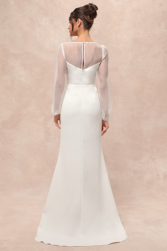 Immaculate Romance White Sheer Organza Long Sleeve Maxi Dress