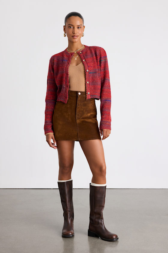 Haller Red Space Dye Cropped Cardigan Sweater